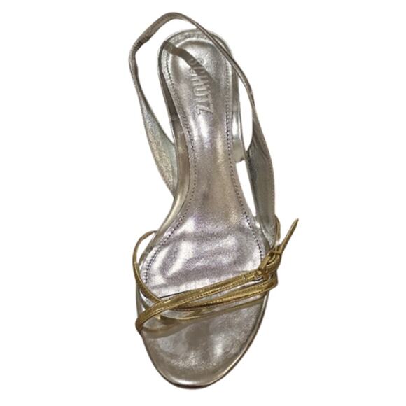 Schutz Cassie Mid Sandal in Prata & Ouro Claro Orch EUC Size 6 - Picture 7 of 13